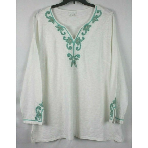 Charter Club Women's Ocean Paradise Blouse Top Size X Small Color Ivory/Green - Picture 1 of 3